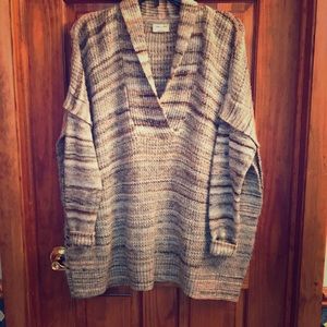 Pull over faux poncho sweater with sleeves